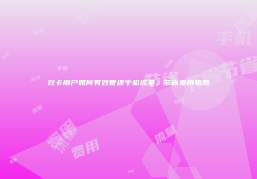 双卡用户如何有效管理手机流量，节省费用指南