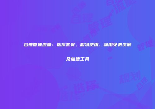 合理管理流量：选择套餐、规划使用、利用免费资源及加速工具