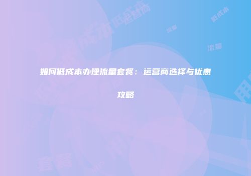 如何低成本办理流量套餐：运营商选择与优惠攻略