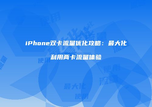 iPhone双卡流量优化攻略：最大化利用两卡流量体验