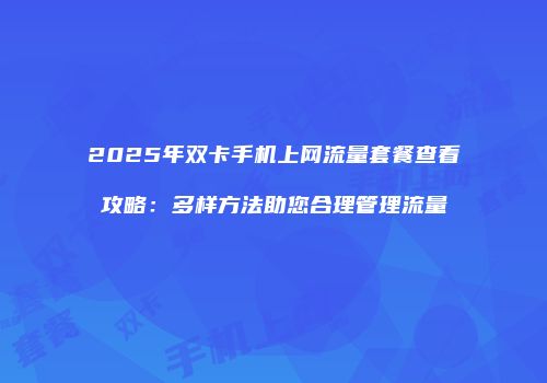 2025年双卡手机上网流量套餐查看攻略：多样方法助您合理管理流量