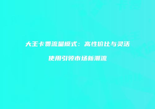 大王卡费流量模式：高性价比与灵活使用引领市场新潮流