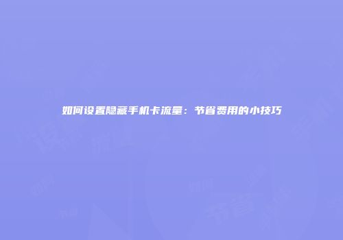 如何设置隐藏手机卡流量：节省费用的小技巧