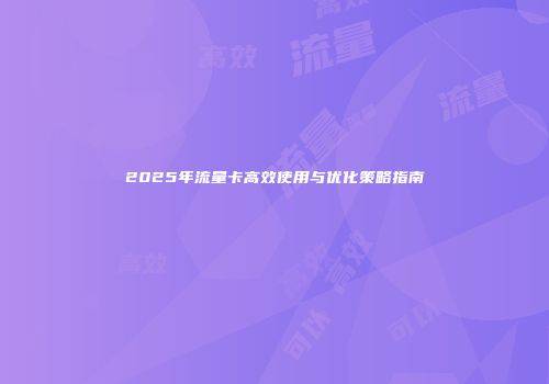 2025年流量卡高效使用与优化策略指南