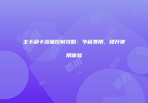 主卡副卡流量控制攻略：节省费用，提升使用体验