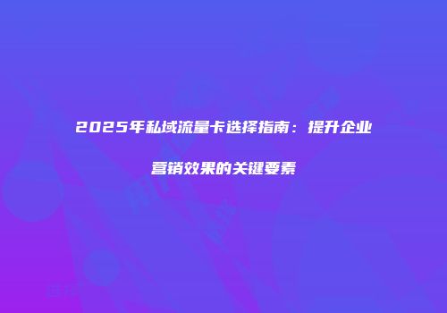 2025年私域流量卡选择指南：提升企业营销效果的关键要素