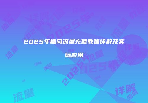 2025年缅甸流量充值教程详解及实际应用