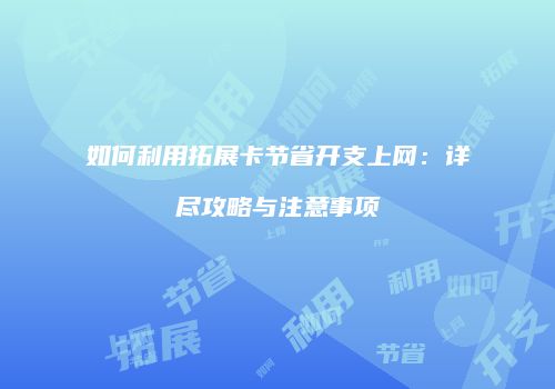 如何利用拓展卡节省开支上网：详尽攻略与注意事项