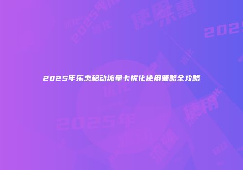 2025年乐惠移动流量卡优化使用策略全攻略
