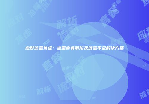 应对流量焦虑：流量套餐解析及流量不足解决方案