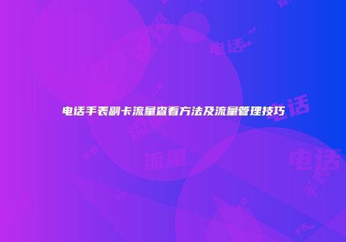 电话手表副卡流量查看方法及流量管理技巧
