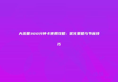 大流量300分钟卡使用攻略：优化策略与节省技巧