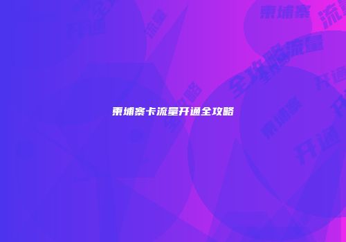 柬埔寨卡流量开通全攻略