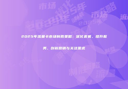 2025年流量卡市场制胜策略：优化套餐、提升服务、创新营销与关注需求