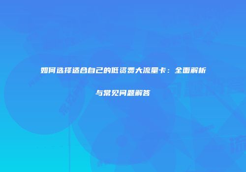如何选择适合自己的低资费大流量卡：全面解析与常见问题解答