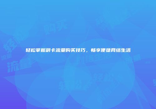 轻松掌握副卡流量购买技巧，畅享便捷网络生活