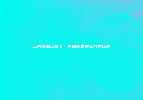 上网流量日租卡：便捷实惠的上网新选择