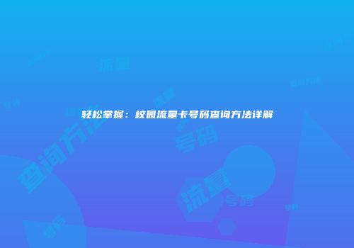 轻松掌握：校园流量卡号码查询方法详解