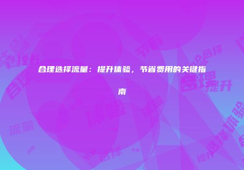 合理选择流量：提升体验，节省费用的关键指南