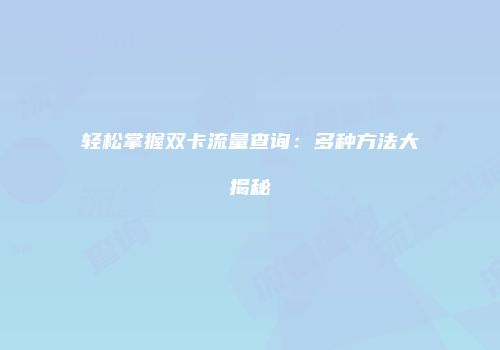 轻松掌握双卡流量查询：多种方法大揭秘