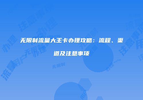 无限制流量大王卡办理攻略：流程、渠道及注意事项