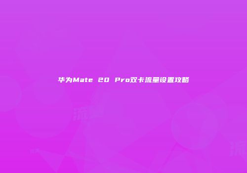 华为Mate 20 Pro双卡流量设置攻略