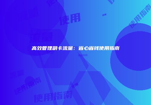 高效管理副卡流量：省心省钱使用指南