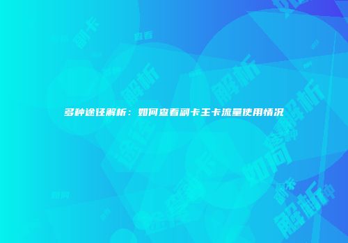 多种途径解析：如何查看副卡主卡流量使用情况