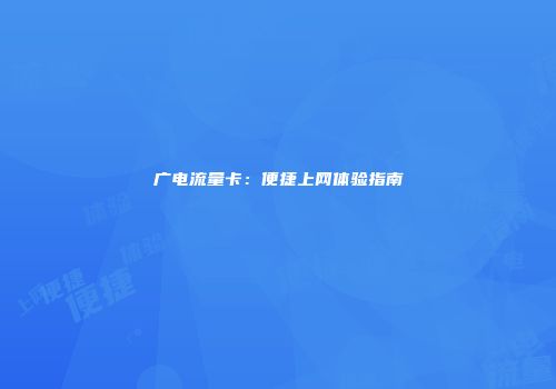 广电流量卡：便捷上网体验指南