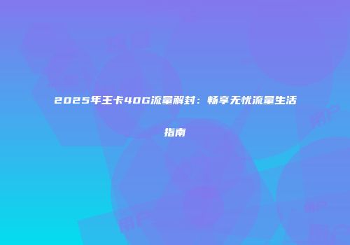 2025年王卡40G流量解封：畅享无忧流量生活指南