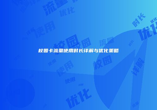 校园卡流量使用时长详解与优化策略