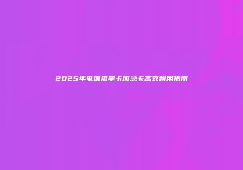 2025年电信流量卡应急卡高效利用指南