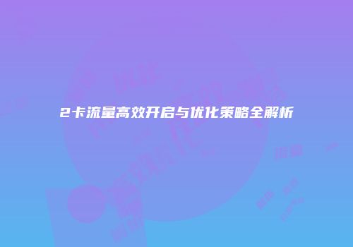 2卡流量高效开启与优化策略全解析