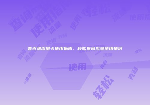 普克利流量卡使用指南：轻松查询流量使用情况
