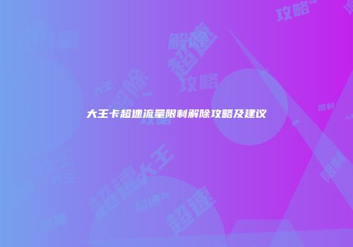 大王卡超速流量限制解除攻略及建议
