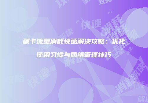 副卡流量消耗快速解决攻略：优化使用习惯与网络管理技巧