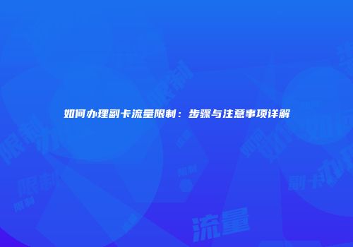 如何办理副卡流量限制：步骤与注意事项详解