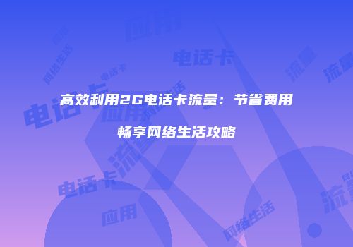 高效利用2G电话卡流量：节省费用畅享网络生活攻略