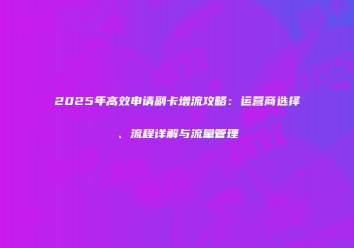 2025年高效申请副卡增流攻略：运营商选择、流程详解与流量管理