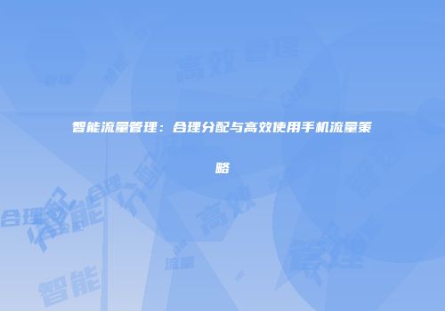 智能流量管理：合理分配与高效使用手机流量策略