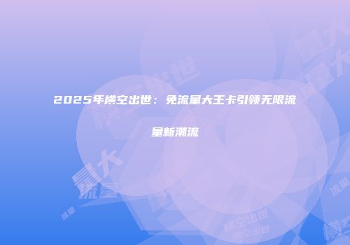 2025年横空出世：免流量大王卡引领无限流量新潮流