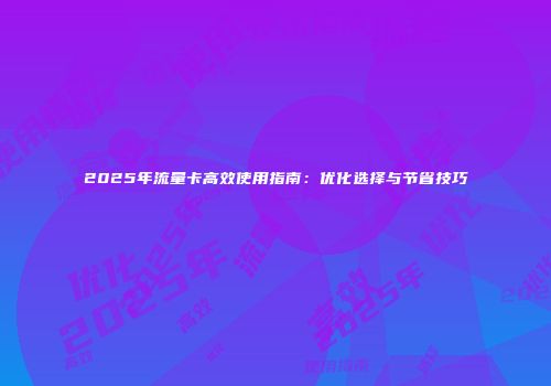 2025年流量卡高效使用指南：优化选择与节省技巧