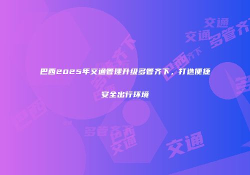 巴西2025年交通管理升级多管齐下，打造便捷安全出行环境