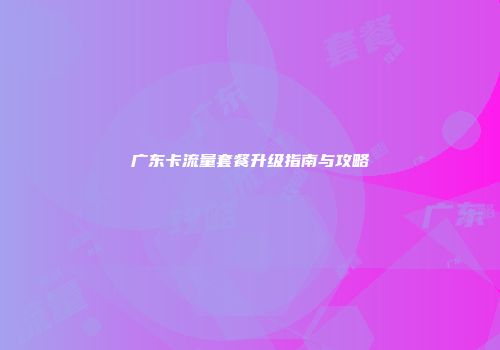 广东卡流量套餐升级指南与攻略