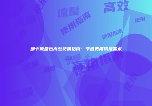 副卡流量包高效使用指南：节省费用满足需求