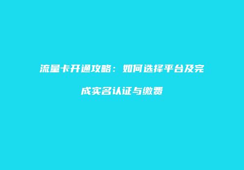 流量卡开通攻略：如何选择平台及完成实名认证与缴费