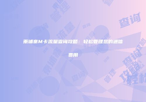 柬埔寨M卡流量查询攻略：轻松管理您的通信费用
