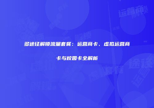 多途径解锁流量套餐：运营商卡、虚拟运营商卡与校园卡全解析