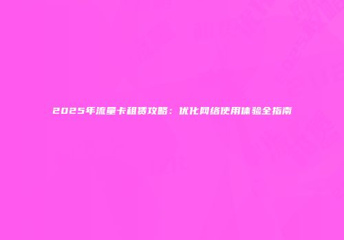 2025年流量卡租赁攻略：优化网络使用体验全指南