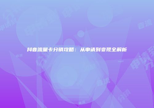 抖音流量卡分销攻略：从申请到变现全解析